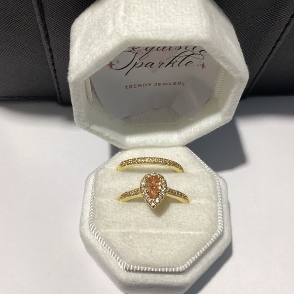 💋Beautiful 10k Gold Vermeil Pear Cut WaterDrop Morganite Cz Diamond Halo  Set - Picture 9 of 16